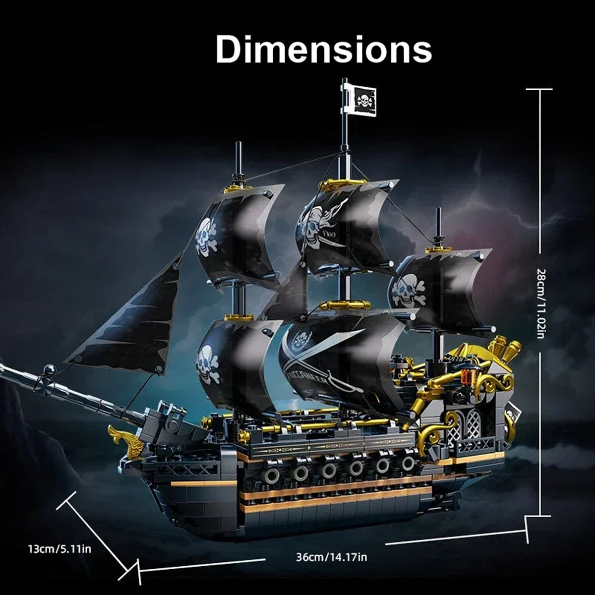 Dimensions de la maquette Black Sail : 36 x 13 x 28 cm