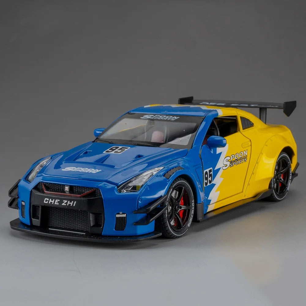 Maquette Nissan GT-R R35 bleue et jaune