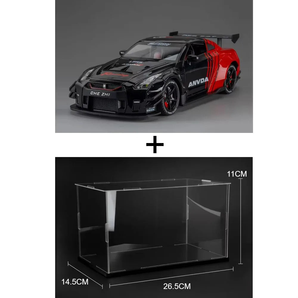 Maquette Nissan GT-R R35 rouge et noire avec sa boîte