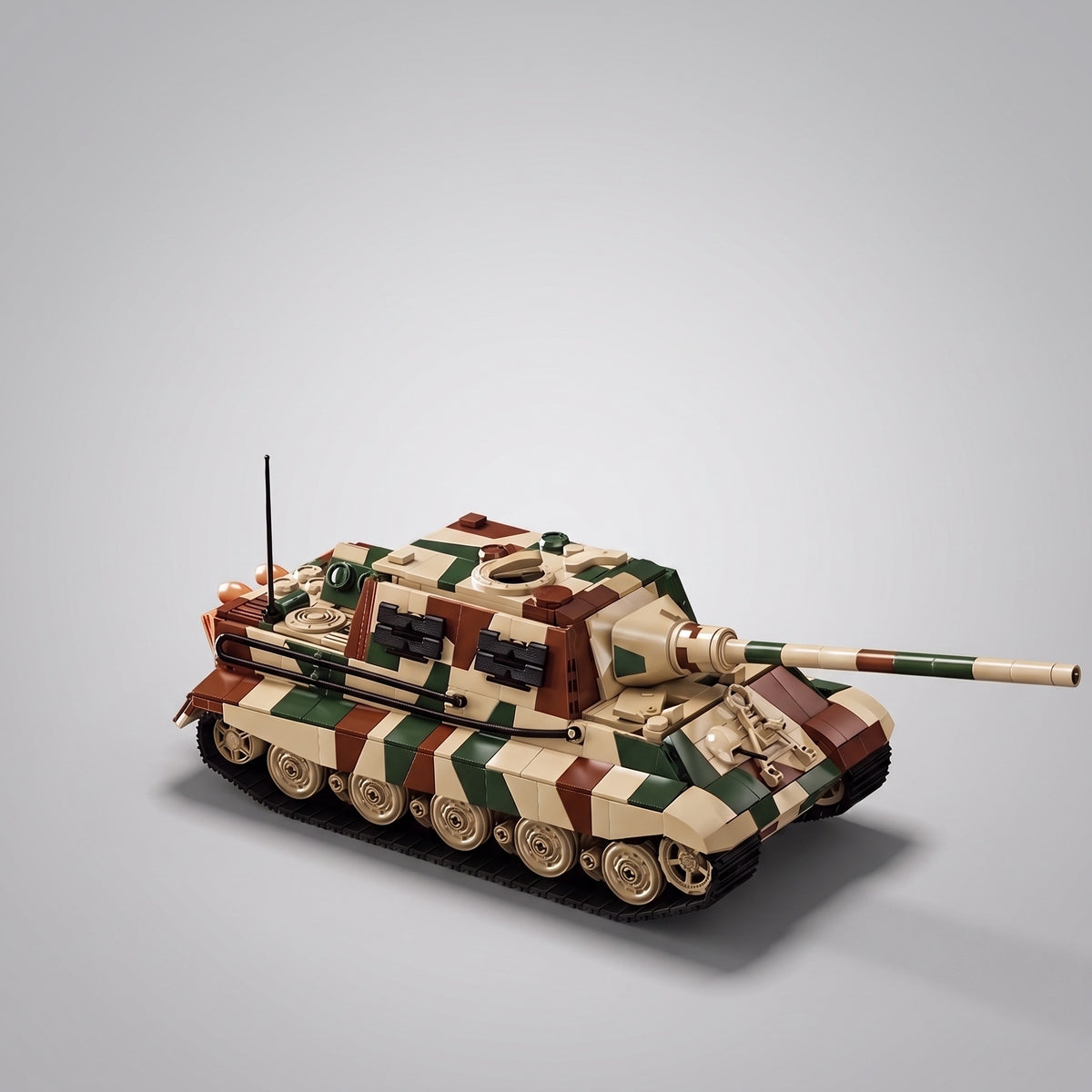 Kit maquette tank Jagdtiger en briques, vue de trois quarts avant