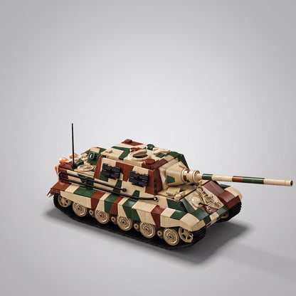 Kit maquette tank Jagdtiger en briques, vue de trois quarts avant