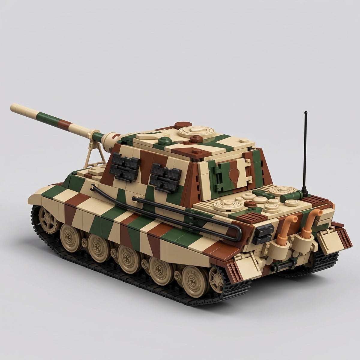 Kit maquette tank Jagdtiger en briques, vue de trois quarts arrière