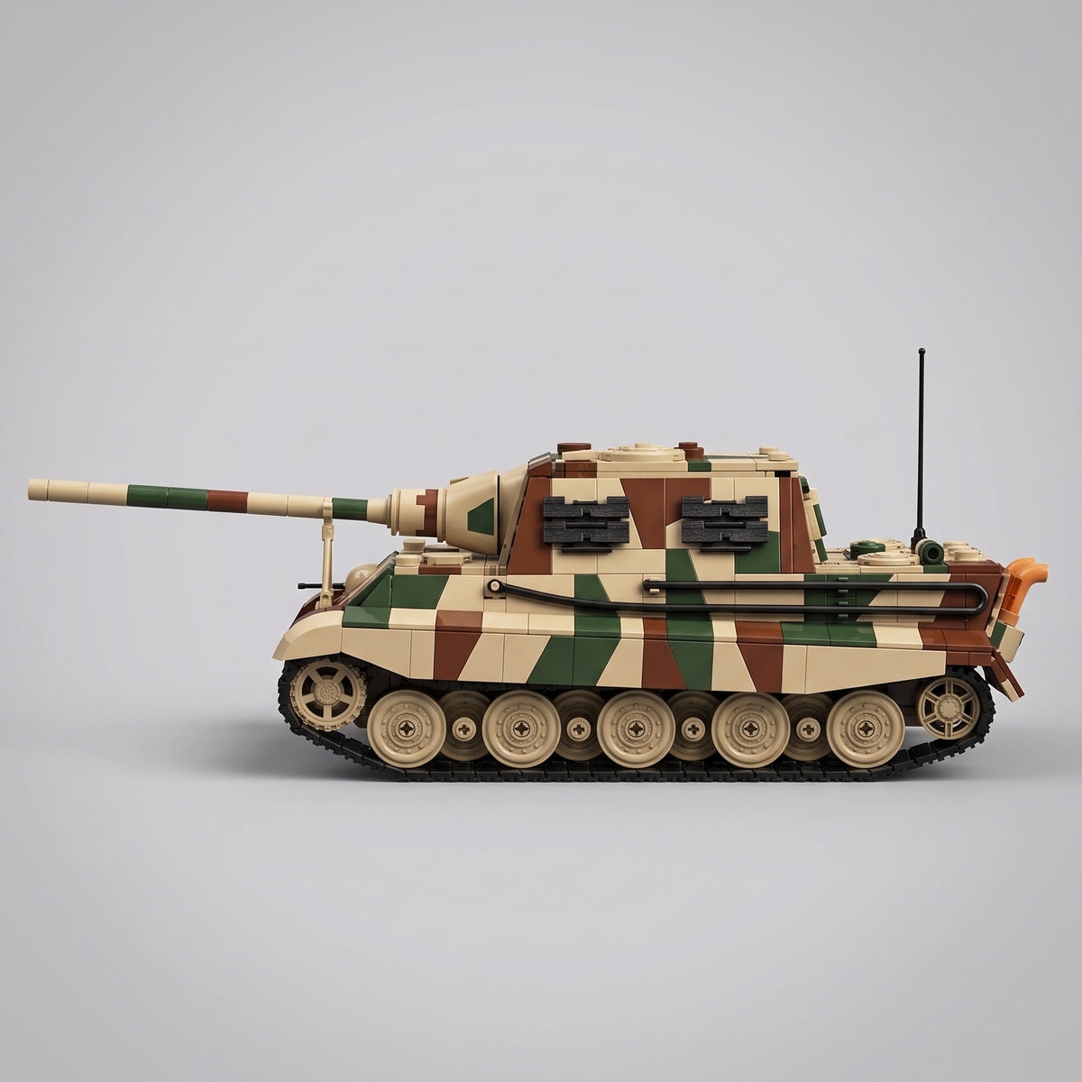 Kit maquette tank Jagdtiger en briques, vue de profil