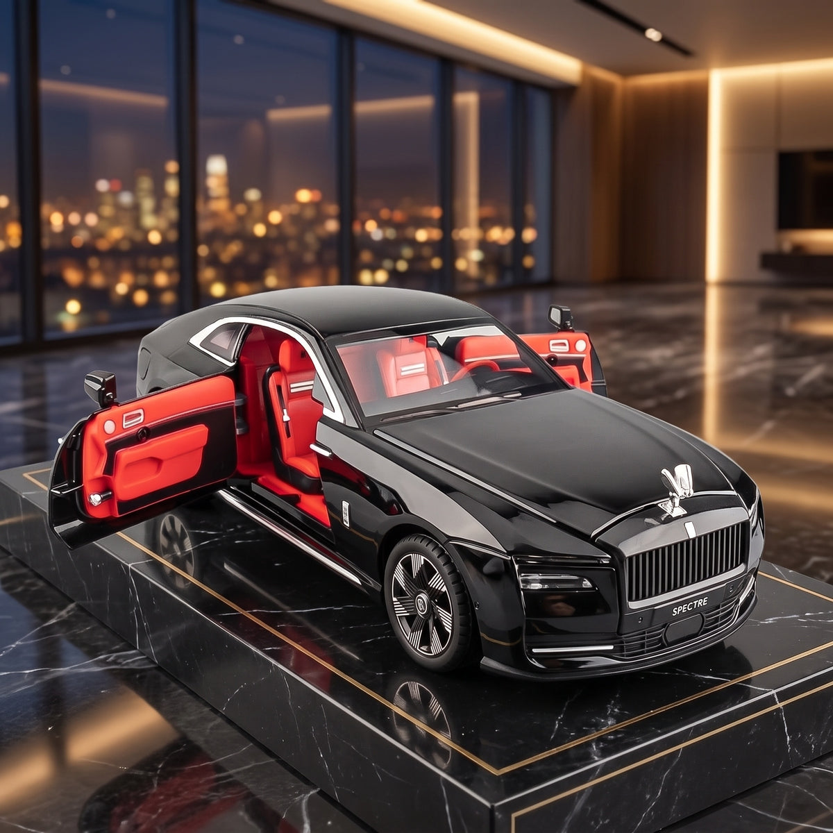Maquette Rolls-Royce Spectre exposée dans un showroom de luxe