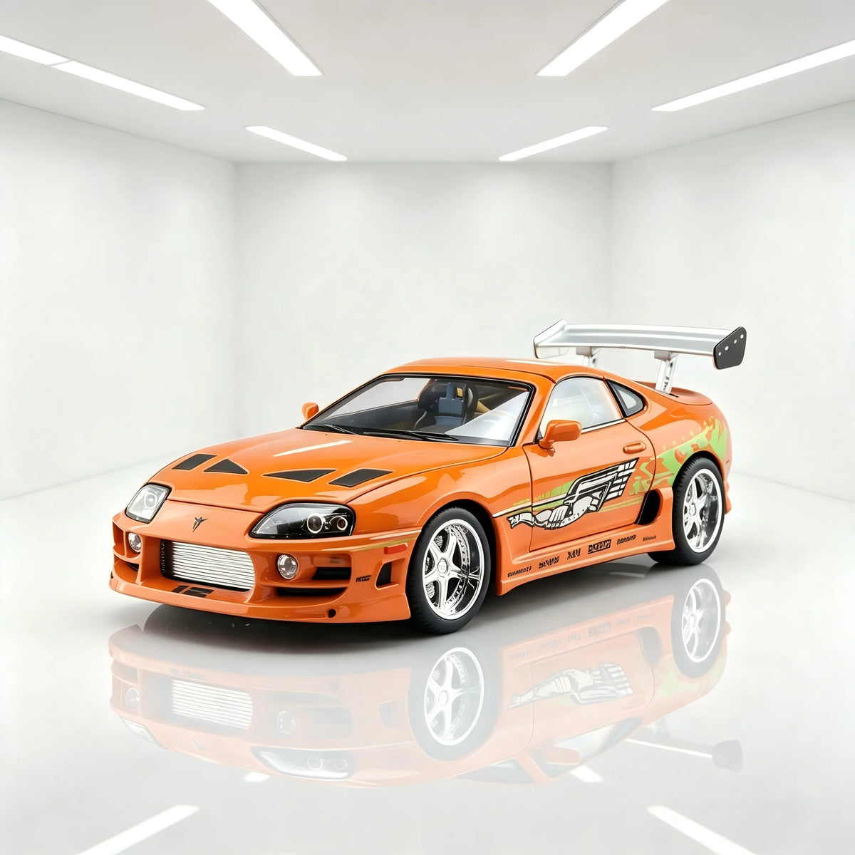 Maquette Toyota Supra MK4 orange vue avant 3/4 droite