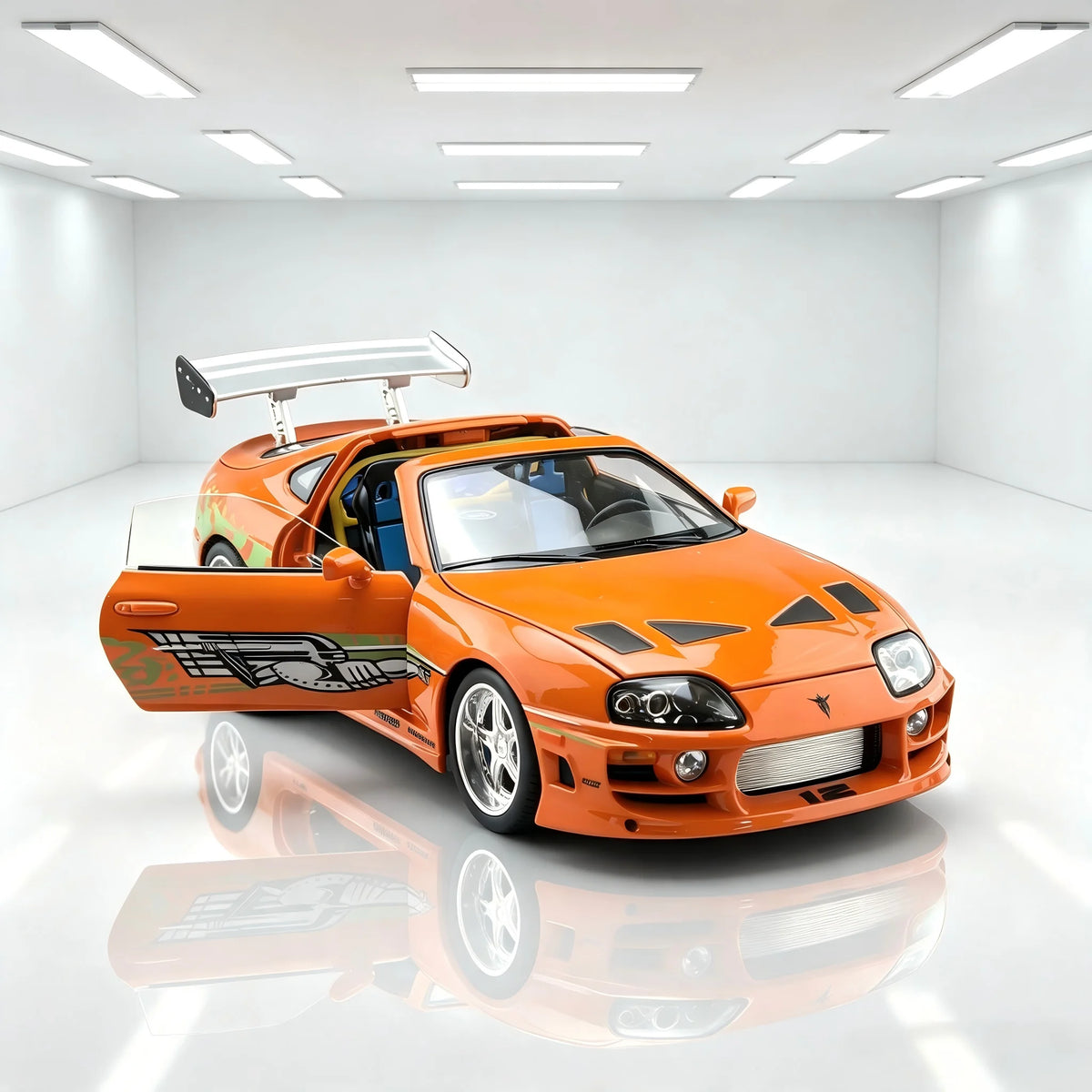 Maquette Toyota Supra MK4 avec portes ouvertes et habitacle détaillé