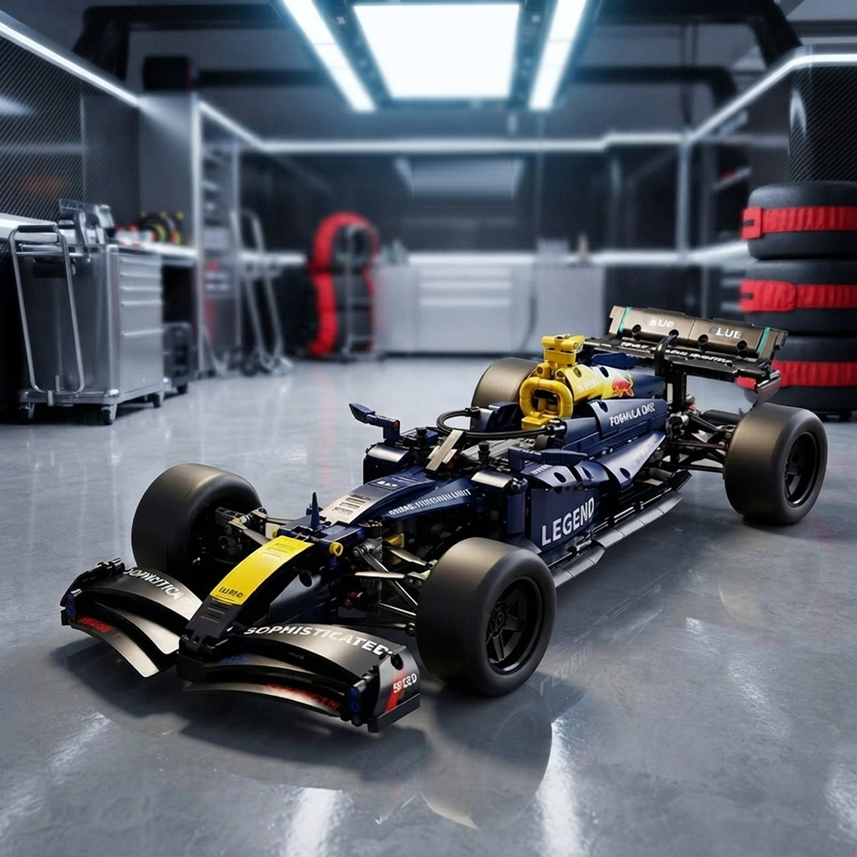 Maquette F1 Formula Racing Car dans un stand de Formule 1