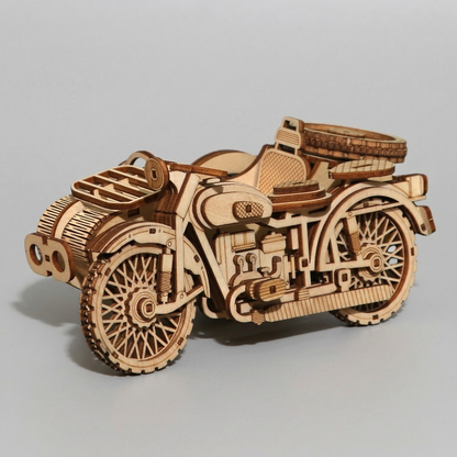 Maquette moto en bois-"Sidecar Militaire"