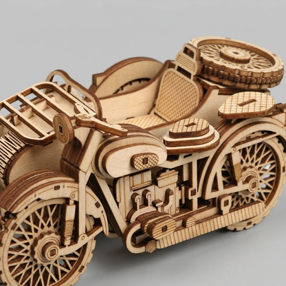 Maquette moto en bois-"Sidecar Militaire"